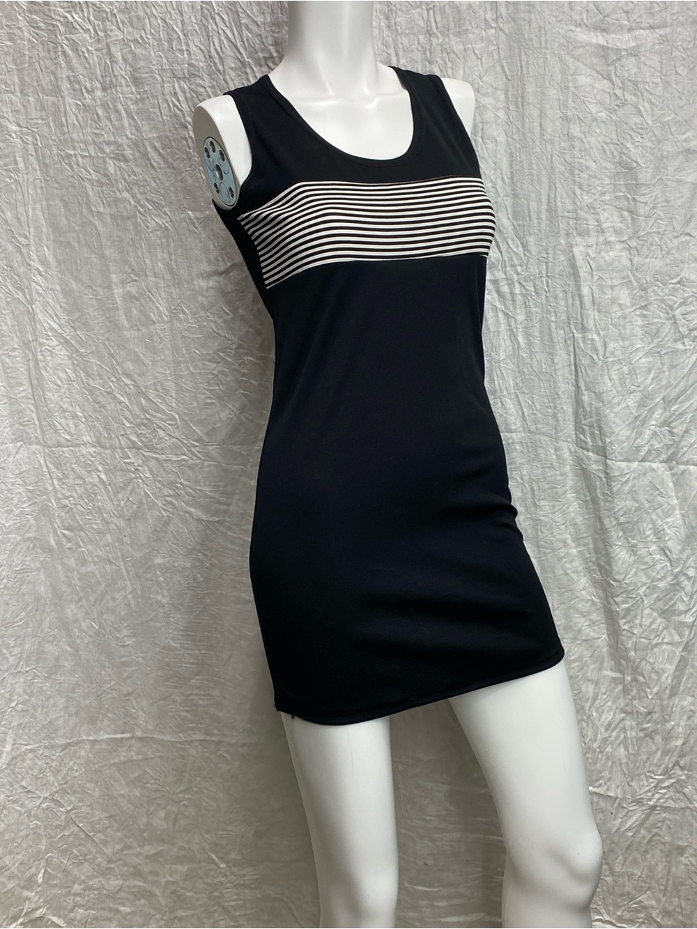 Vintage 90s Epix Sleeveless Black Stripe Accent Bodycon Dress